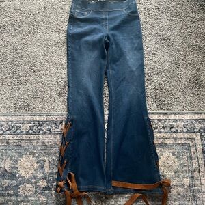 Slim Factor by: Investments Women’s Dark Blue Lace-Up Flare Jeans (sm)